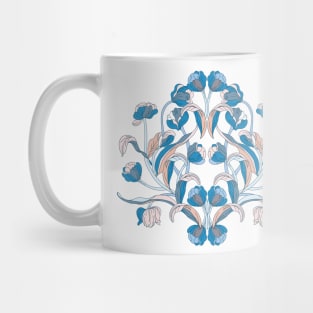 European Chinoiserie style tulips in line art. Blue and beige Mug